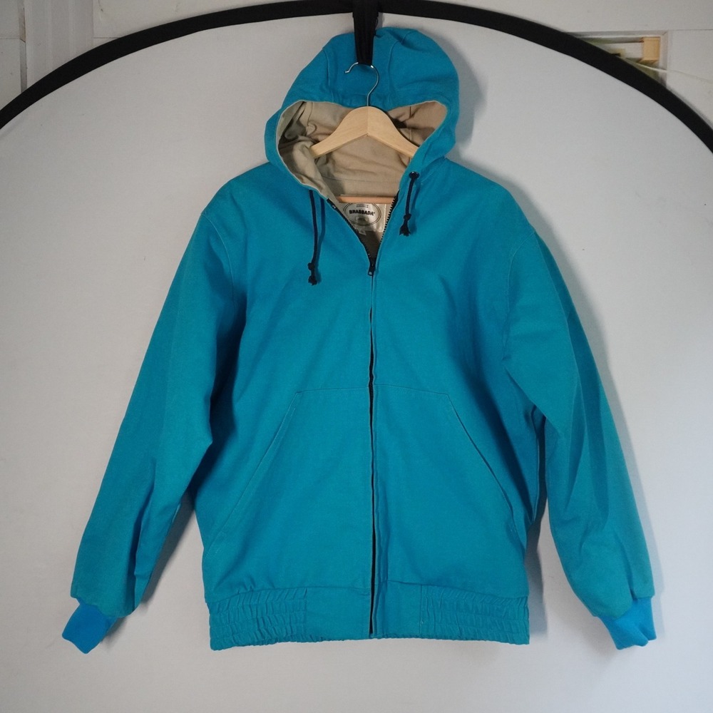 VTG‎ Brassada Hooded Barn Coat Chore Jacket Utility Full Zip Blue Women's Small